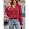 Spring and Autumn Women's Blouse Solid Color Slim V-Neck Flutter Long Sleeve Top
