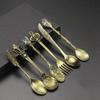 6pcs Vintage Spoons Fork Royal Style Gold Carved Coffee Tea Spoon Snacks Fruit Prikkers Dessert Fork Cutlery Set Kitchen Tool