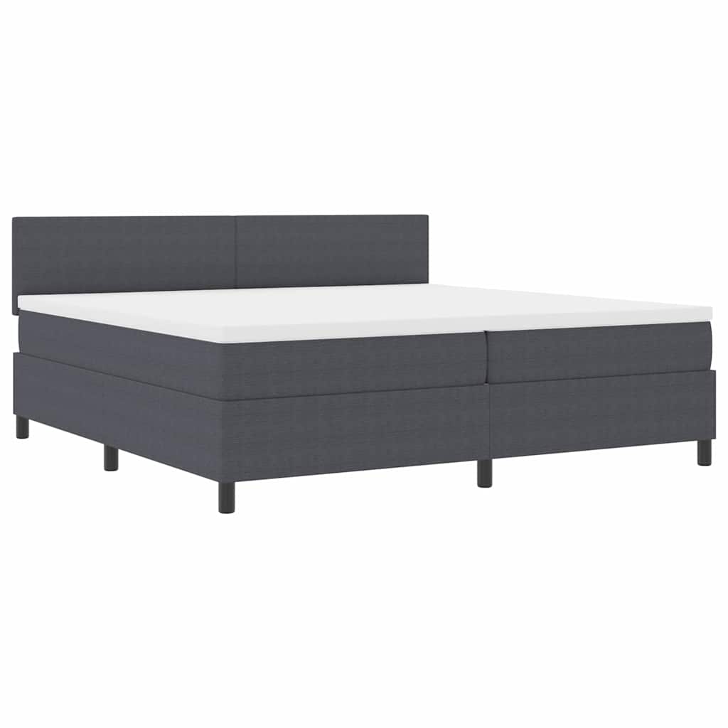 LED Box Spring Bed in Dark Grey and White 200 x 200 cm Cord Fabric