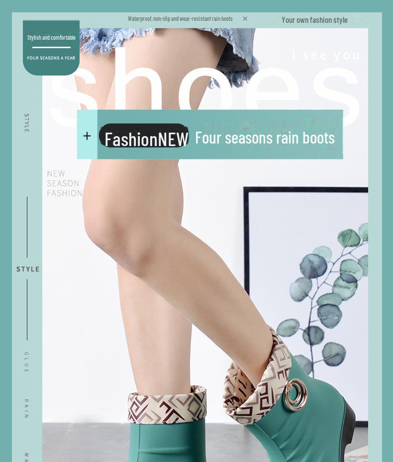 Женские нескользящие резиновые сапоги Plus Velvet Mid-Tube — стильные, теплые и модные резиновые сапоги в корейском стиле для работы и мытья автомобиля.