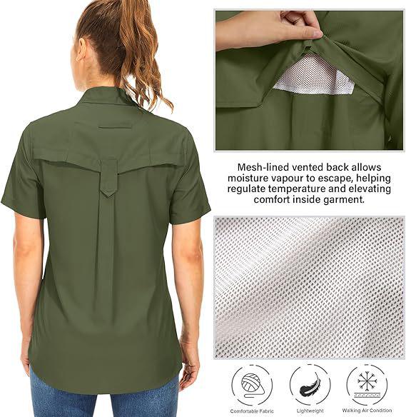 Женская летняя рубашка 2026 с коротким рукавом, быстросохнущая - Однотонная, с нагрудным карманом, дышащая, повседневная, для активного отдыха, европейский и американский стиль