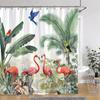 Tropical Botanical Jungle Animal Shower Curtain Coconut Flamingo Giraffe Bluebird Polyester Fabric Shower Curtain Bathroom Decor