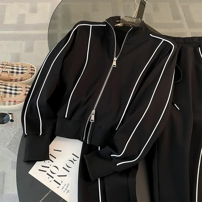 Женский спортивный костюм с застежкой-молнией, длинными рукавами, курткой с высокой талией и завязками, прямые брюки, комплекты, весенние женские наряды