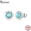 BAMOER 925 Sterling Silver Amazonite Stud Earrings Minimalist Everyday Wear Lucky Earrings For Women Girl Gift Fine Jewelry