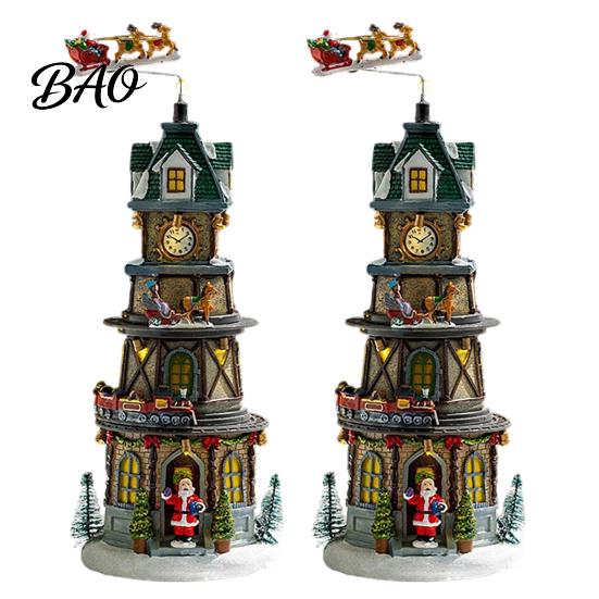 Indoor Festive Party Supplies 2Pcs Christmas Train Music Box with Rotating Light, Snow Village Carousel Holiday Decorative Ornaments Ornament,