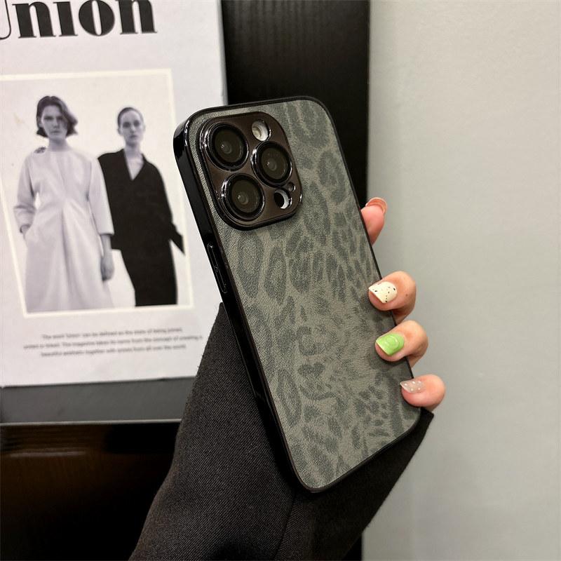 Роскошный кожаный чехол с леопардовым принтом и покрытием для iPhone 16 Pro Max 15 14 Plus 13 12 Pro 11, защитный чехол от падения с защитной пленкой для объектива