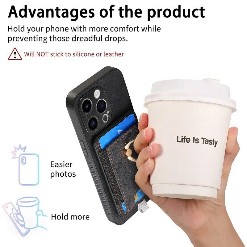 Wireless Ring Leather Wallet Phone Case for iPhone 15 Pro Max 14 Plus 13 12 11 for Samsung Galaxy S24 Ultra S23 S22 S21 FE A35 A15 A05 A54 A34 Cover
