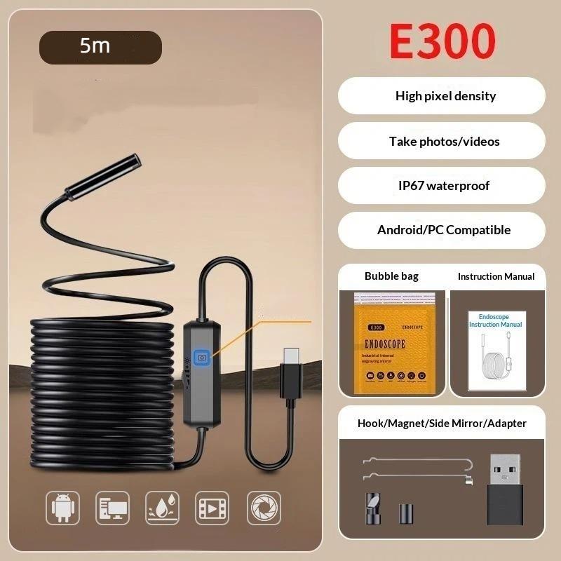 Промышленный эндоскоп Type-C Micro USB Одно- или двухлинзовый 5-метровый кабель Бороскоп для Android-смартфона Инспекция канализации