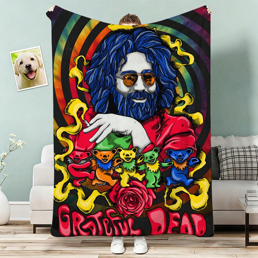 Album G-Grateful D-Dead band Throw Lightweight 240g Flannel Blanket Soft Skin-friendly for Summer Cooling