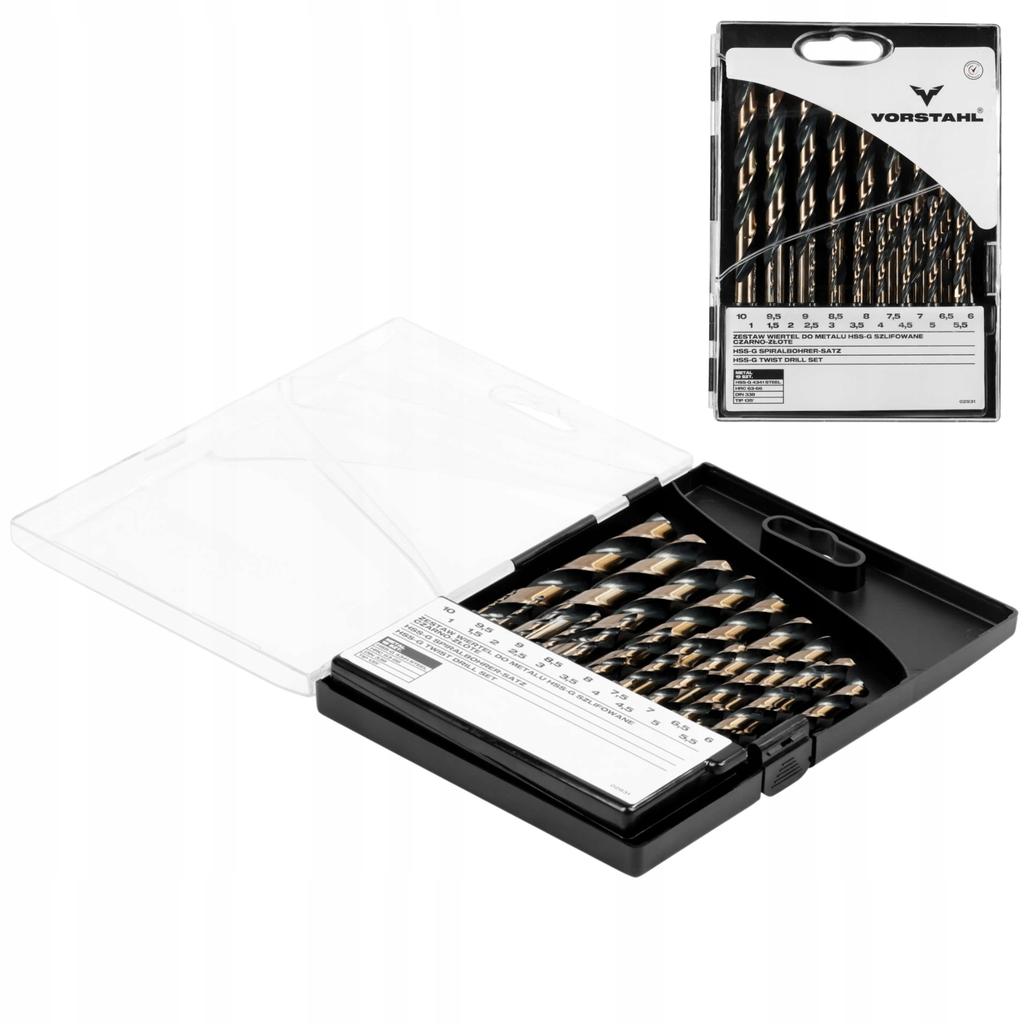 SET OF DRILLS FOR METAL HSS-G ground DURABLE 19 pcs 1-10mm Vorstahl