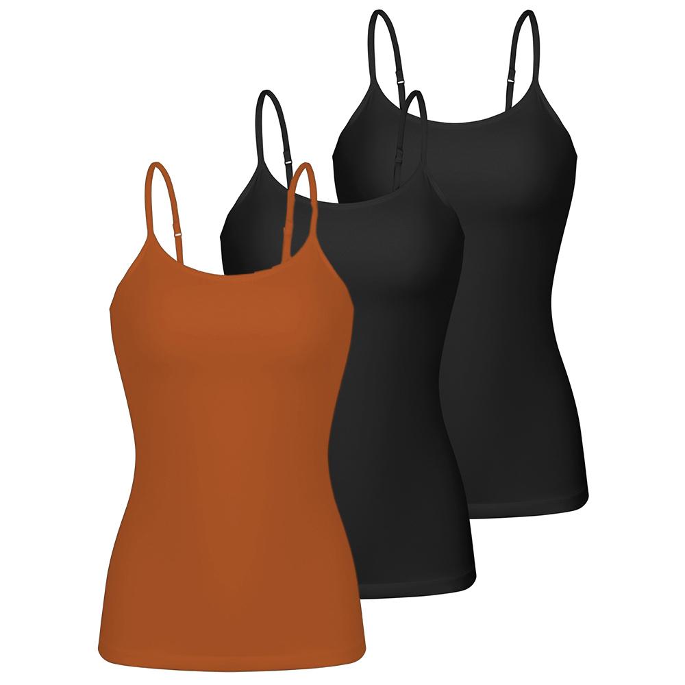 CHARMLEAKS Женские хлопковые майки на бретелях с поддерживающим топом, однотонные, с регулируемыми бретелями-спагетти, 3 штуки(Без подкладки)