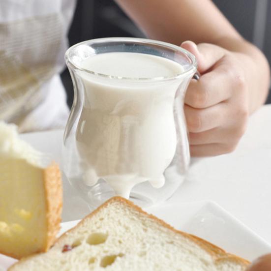 Чистые продукты, двухслойная стеклянная кружка с милой коровой, молочный сок, кофе, 250 мл, чашка со сливками и ручкой