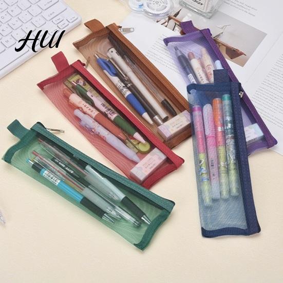 Large Capacity Pencil Case 2PCS Case, with Zipper Opening, Transparent Mesh Quick Access Fabric Organizer, Lightweight Storage Bag for School