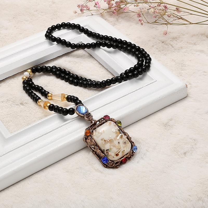 Ожерелье из бисера, длинная винтажная веревка в стиле бохо, ломтик цепи, каменные подвески, богемные этнические женщины