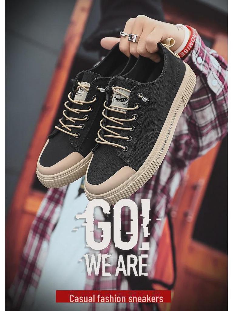 Весна 2025 г. Мужские дышащие низкие парусиновые кроссовки — модная, универсальная повседневная обувь в корейском стиле