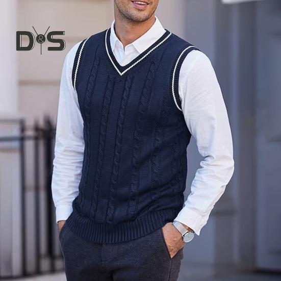 Мужской жилет, свитер с V-образным вырезом, без рукавов, облегающий вязаный пуловер с цветными блоками, облегающий свитер средней длины, утолщенный, в деловом и чопорном стиле
