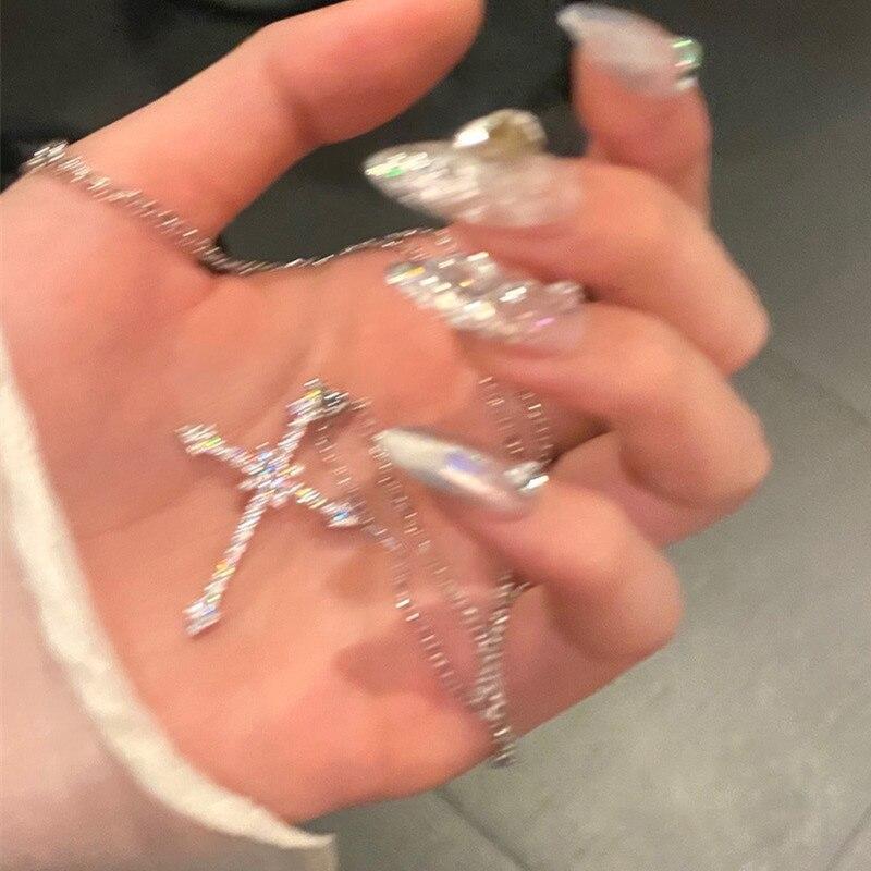 Женское ожерелье из стерлингового серебра 925 пробы с кубическим цирконием, крестом и звездой, подвеска, ювелирное изделие на свадьбу, день рождения, подарок