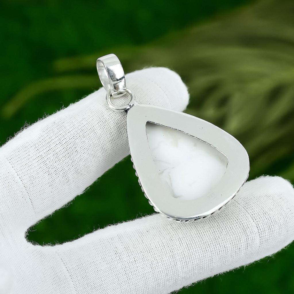 925 Silver Crown Chakra Howlite Gemstone Bezel Art Deco Engagement Wife Pendant