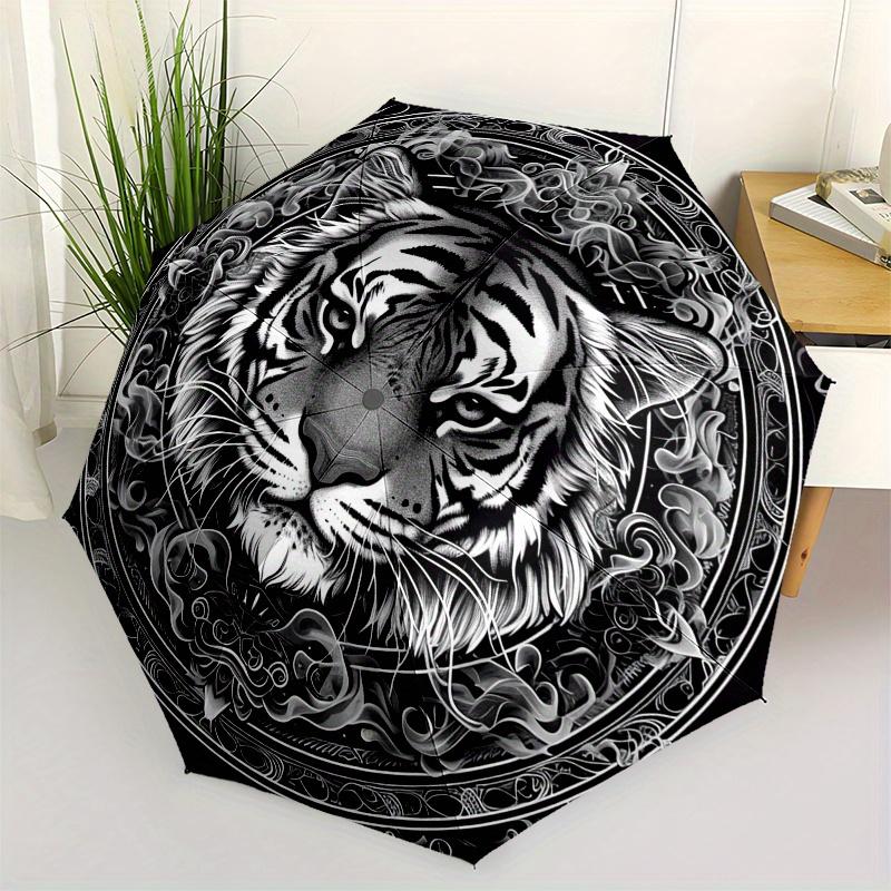 Wild Tiger Mandala: Unique Circular Art Print for WallsUmbrella, Portable 3-Fold Compact Umbrella for Men & Women Gift