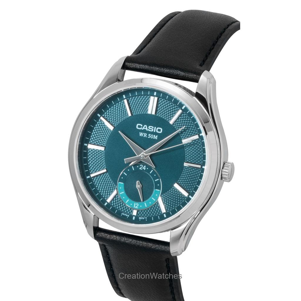 Casio Мужские кварцевые часы MTP-B315L-3AV с аналоговым циферблатом зеленого цвета и кожаным ремешком