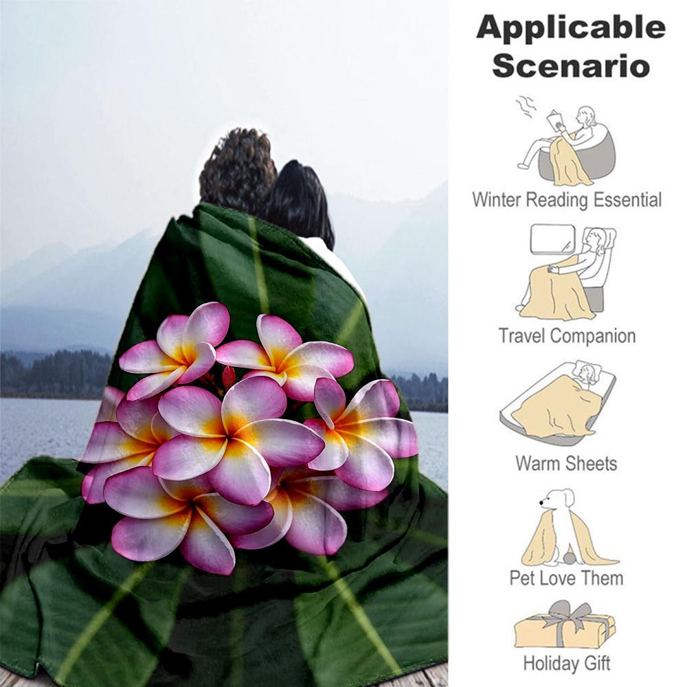 1PC Plumeria FlowersOutdoor Flannel Blanket - Soft Plush Decor for Picnics, camping, Bedroom, Playroom, Office, or Lunch Break 1241A