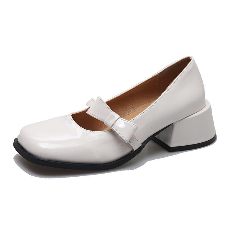 Новые туфли Мэри Джейн 2025 года, маленькие кожаные туфли с бантом, с открытым верхом, на квадратном каблуке, модные и удобные женские маленькие кожаные туфли, очень просты в носке