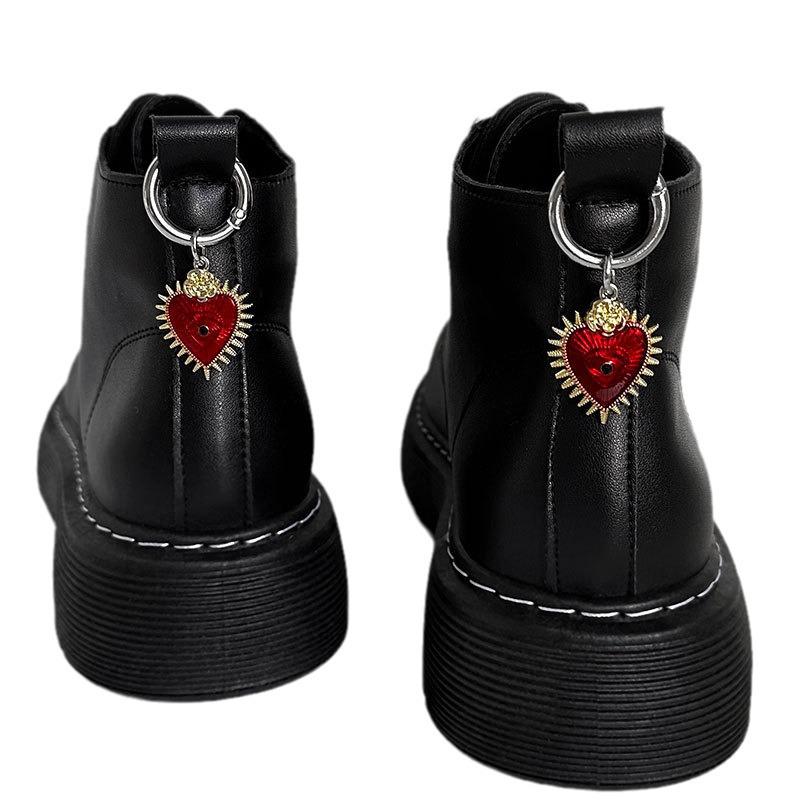 Gothic Devil's Eye Heart Buckle Martin Boots with Dark Metal Pendant
