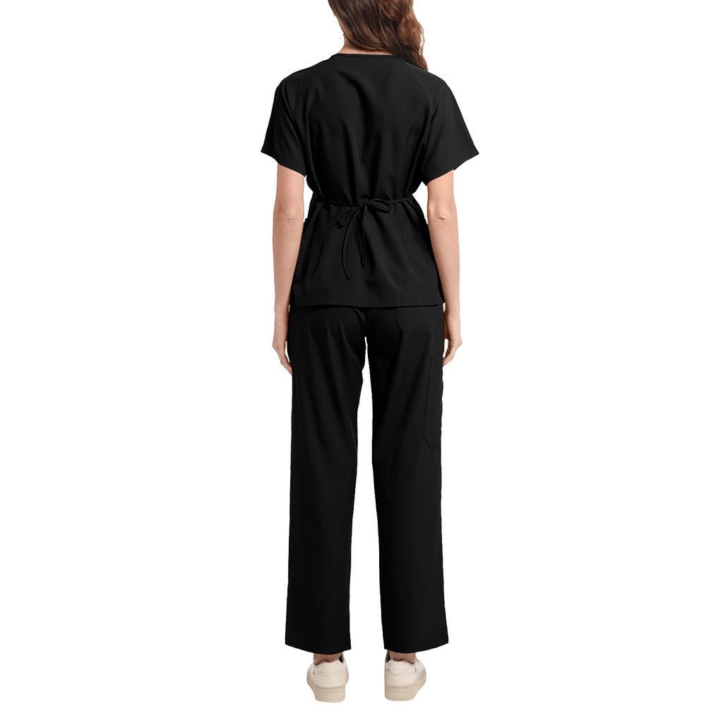 Ladies' Two-piece Set Short Sleeved Solid Color Pocket Top Pants Work Clothes Two-Piece Set