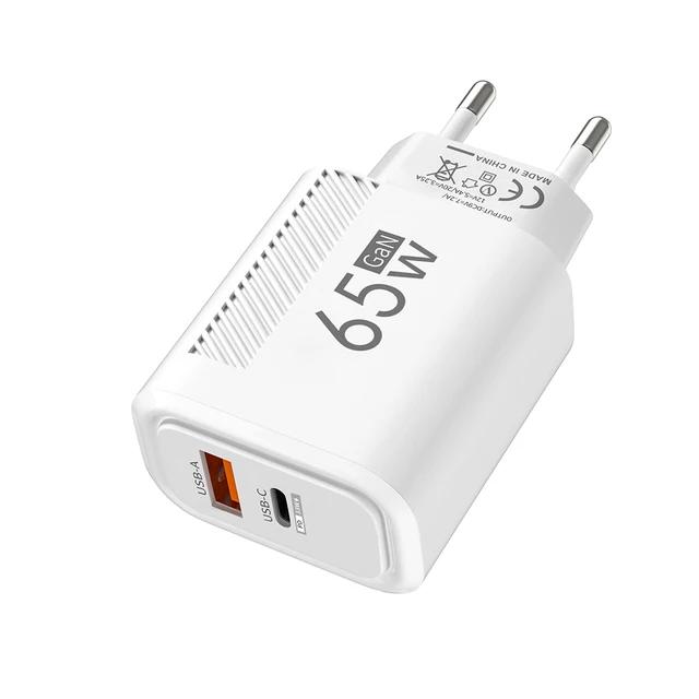 Быстрое зарядное устройство GaN мощностью 65 Вт с портами USB-A и USB-C, совместимое с iPhone, Samsung и Xiaomi