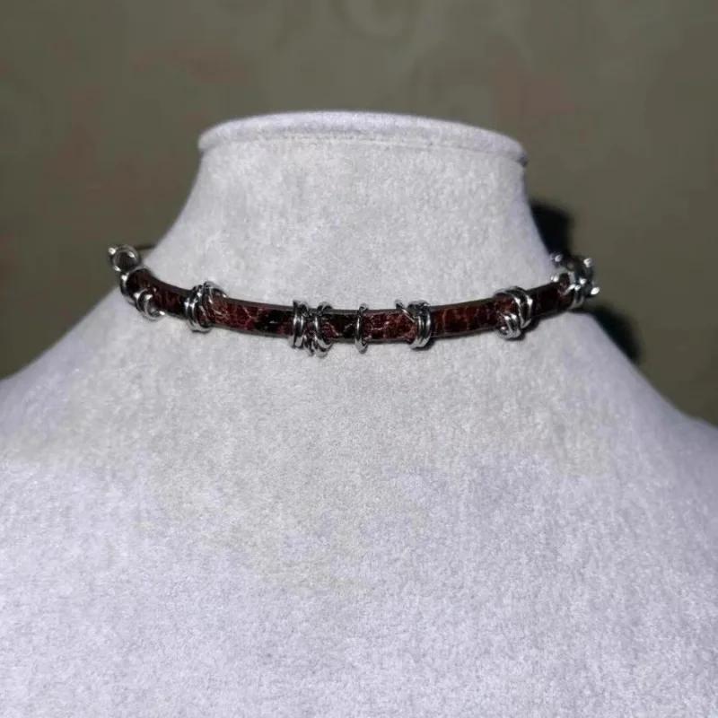 Новая Панк Модная Готическая Геометрия Кожаный Ошейник Цепочка Чокер Ожерелье Для Женщин Мужчин Мода Винтажные Украшения Y2K EMO Аксессуары