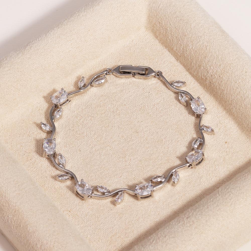 Women's Leaf Cubic Zirconia CZ Crystal Bridal Bridesmaid Wedding Jewelry Bracelets Gift for Mom on Wedding Day