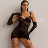 Sexy European & American Style Mesh Plus Size Underwire Push-up See-through Dress with Gloves & Leg Ties