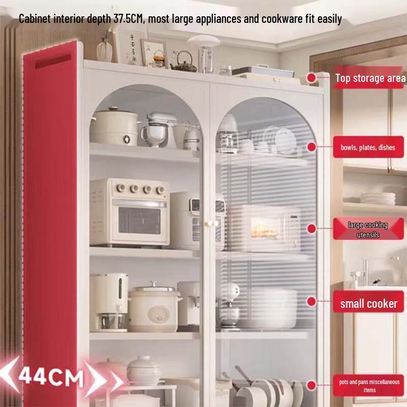 Modern Carbon Steel Kitchen Storage Cabinet with Tempered Glass Doors
