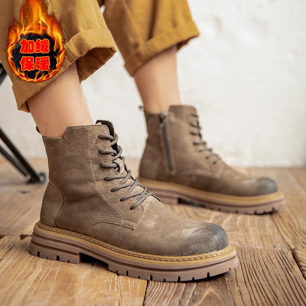 Ботинки Мартина, большие желтые ботинки, мужские 2025 новые кожаные на толстой подошве зимние бархатные для увеличения роста, не гниющие ботинки-инструменты, тренд