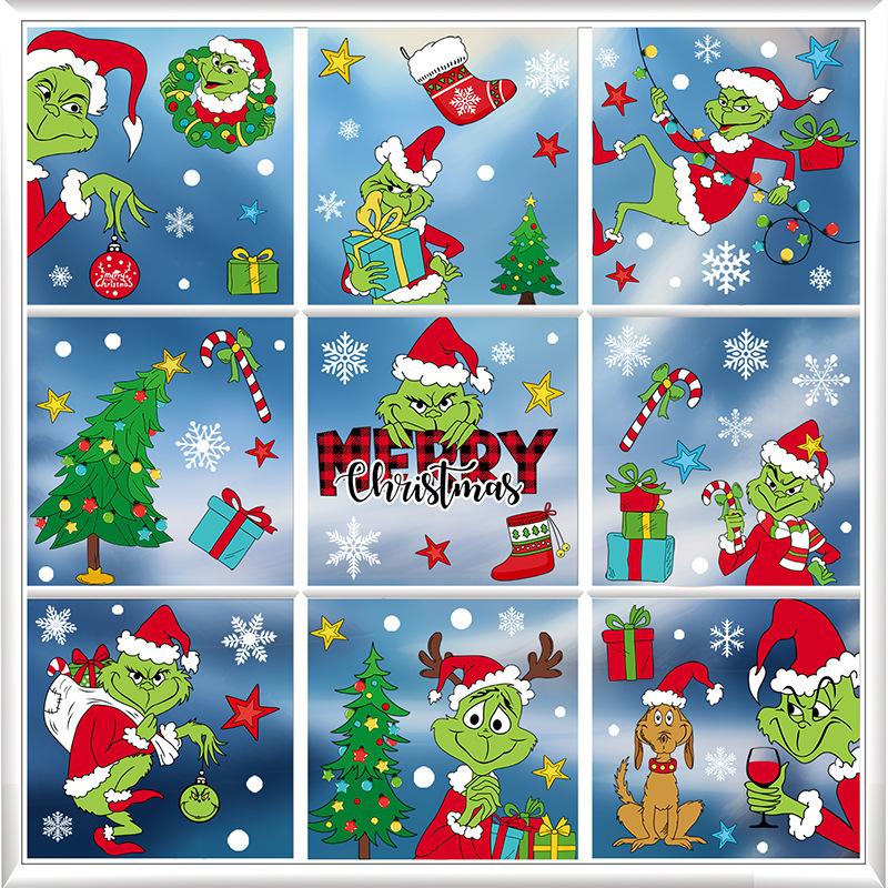 Рождественские наклейки Гринча на окна, рождественские художественные наклейки на стены, домашний магазин, декор
