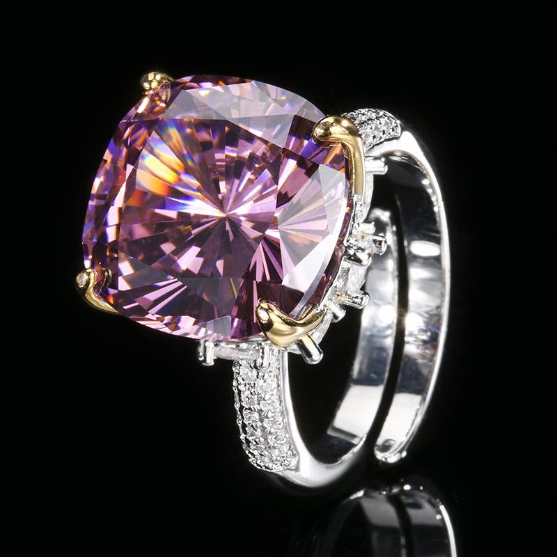 Осенне-зимние украшения Медная основа с золотым покрытием Имитация красного корунда Принцесса Квадрат Легкое роскошное кольцо Женское 14 * 14