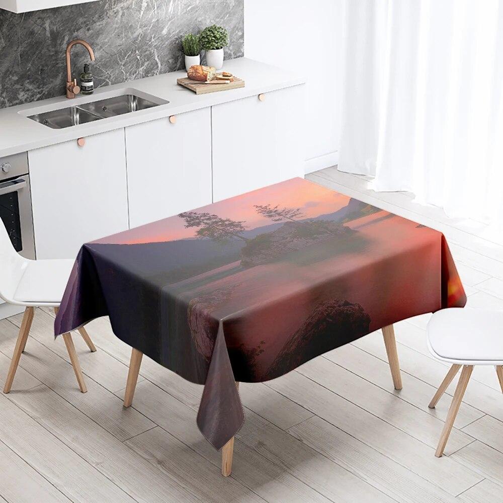 Скатерть с пейзажем заката, вечерние, ресторан, банкетный декор, устойчивая к пятнам, водонепроницаемая, украшение для домашнего стола
