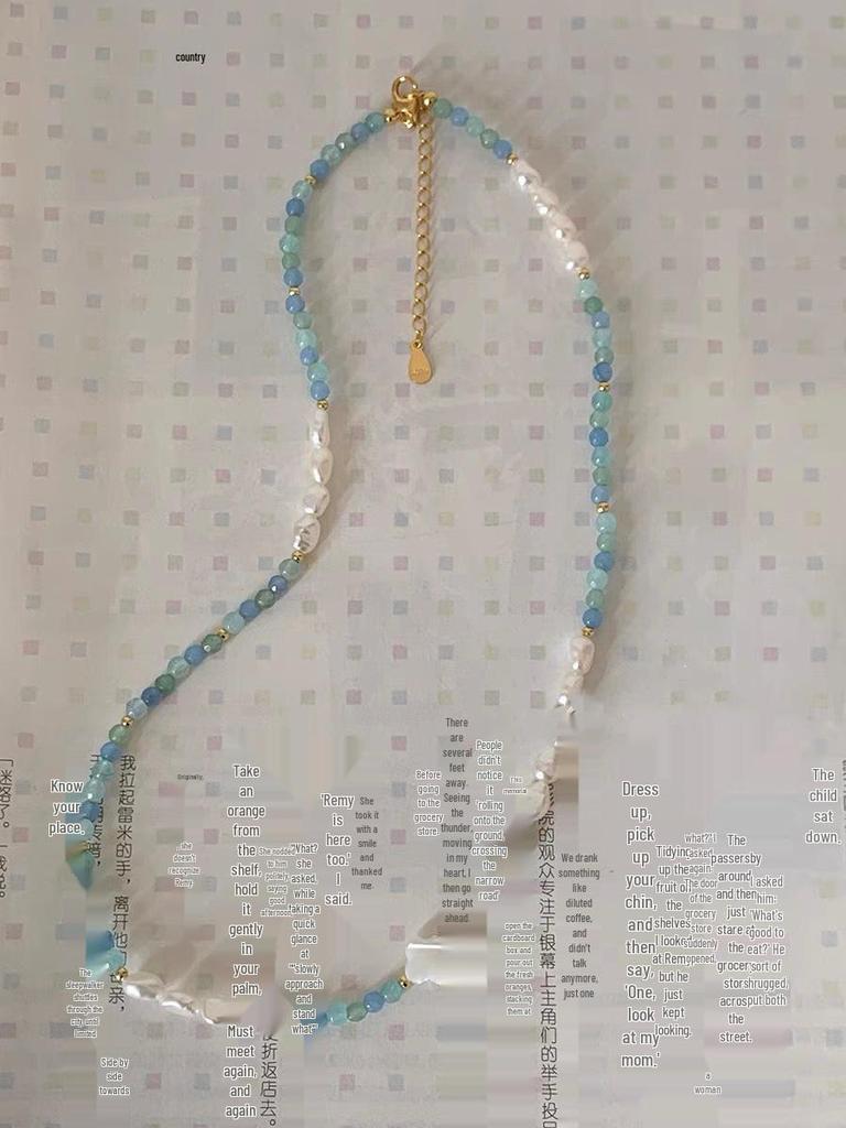 Летнее свежее сине-зеленое ожерелье с аквамарином, перламутром и пресноводным жемчугом