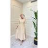 Standard Collar Buttoned Belted Sleeve Elastic Veiling Dress