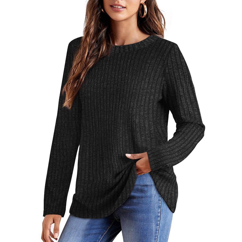 Womens Long Sleeve Tops Plus Size Crew Neck Jumpers Solid Color Pullover T-Shirt Tunic Shirt