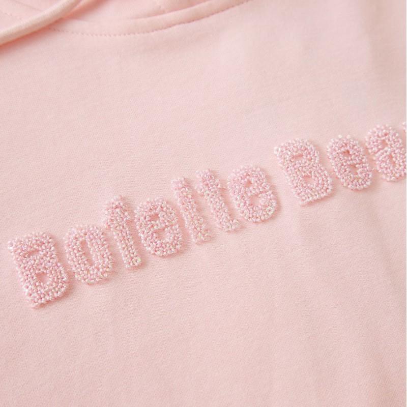 Womens Oversized Hooded Sweatshirt With Embroidered Letters Casual Korean Style Long Sleeve Top