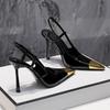 Fashion New Patchwork Gold Black Sandals Metal Square Toe Stiletto High Heels Slingback Sexy Spring Summer Women Pumps 2024 New Trend