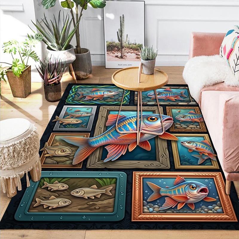 Fish Gallery Pattern Rug Floor Mat for Living Room or Bedroom Soft and Comfortable Carpet a Gift for Birthday and Holiday.