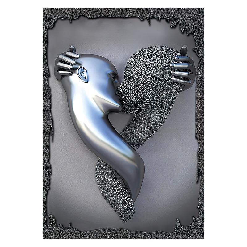 Абстрактная пара Скульптура Холст Картина Красное сердце Металлическая статуя Плакаты для влюбленных Настенная картина для гостиной Украшение дома