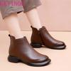 Fashion GKTINOO 2024 Autumn Winter Women Boots Genuine Leather Flat Heel Side Zipper Soft Soled Retro Style Casual Mother Short Boots
