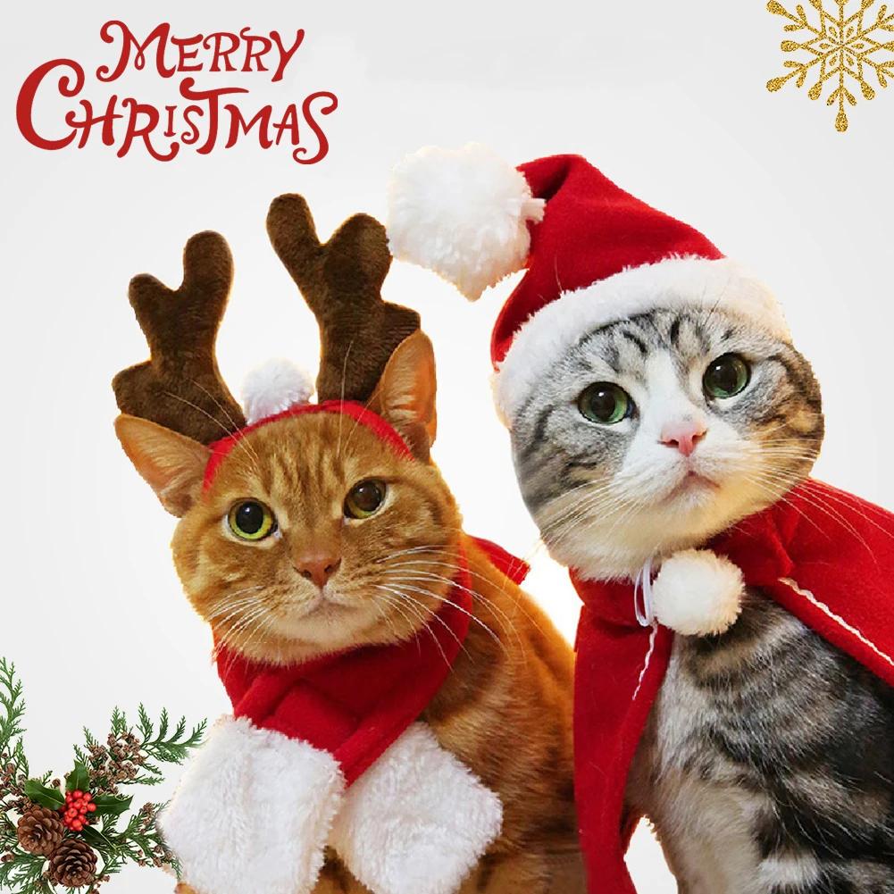 Christmas Pet Hat Cute Antlers Saliva Towel for Dog Cat Dress Up Supplies Lovely Design Autumn and Winter Clothes Pet Accessory