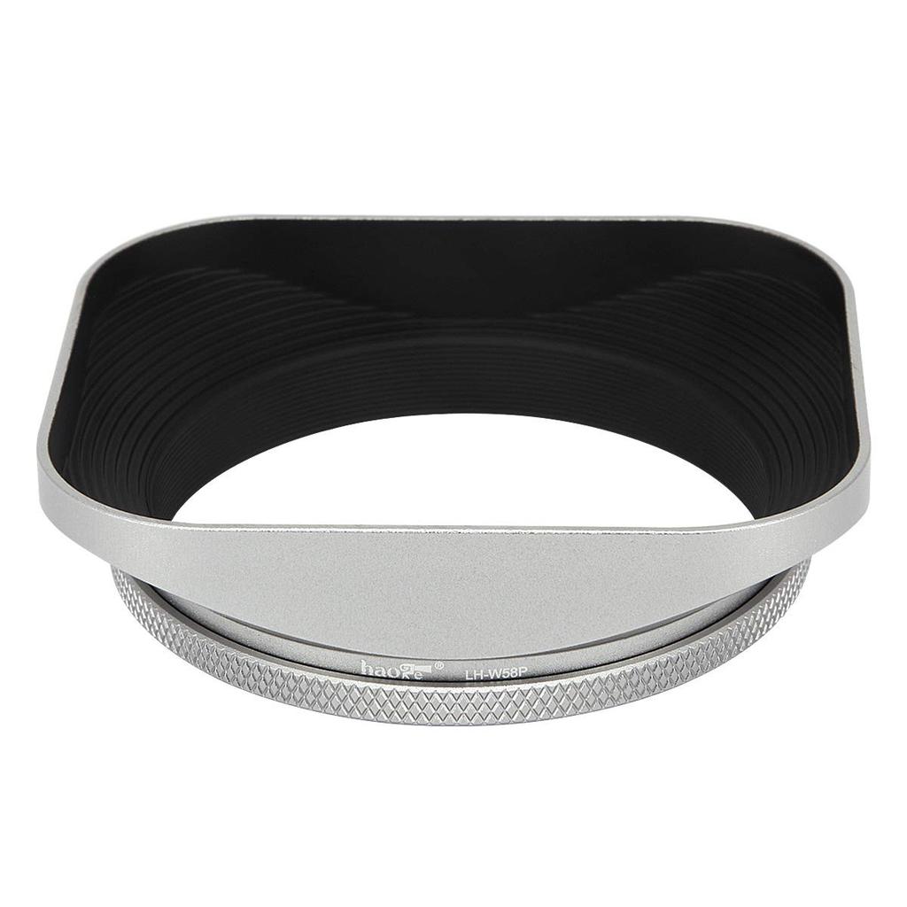 Haoge LH-W58P 58mm Square Metal Screw-in Lens Hood with Hollow-out Cap for Leica Rangefinder Cameras with 58mm E58 Filter Thread Lens, Silver
