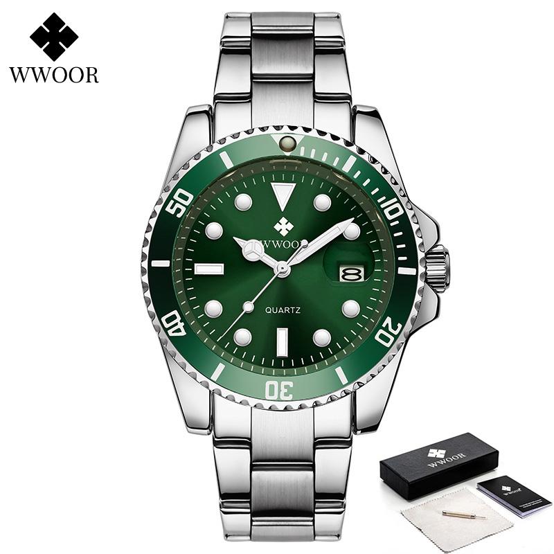 WWOOR Man's Watches Luxury Full Steel Waterproof Automatic Date Watch Men Quartz Diving Sports Wristwatch Relogio Masculino