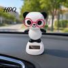 Panda Car Figurine Solar Ornament Plastic Pendant Automatic Head Swinging Induction Ornament