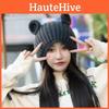 Bear Cute Knitted Hat With Ear Protection And Solid Color Design For Daily Cold